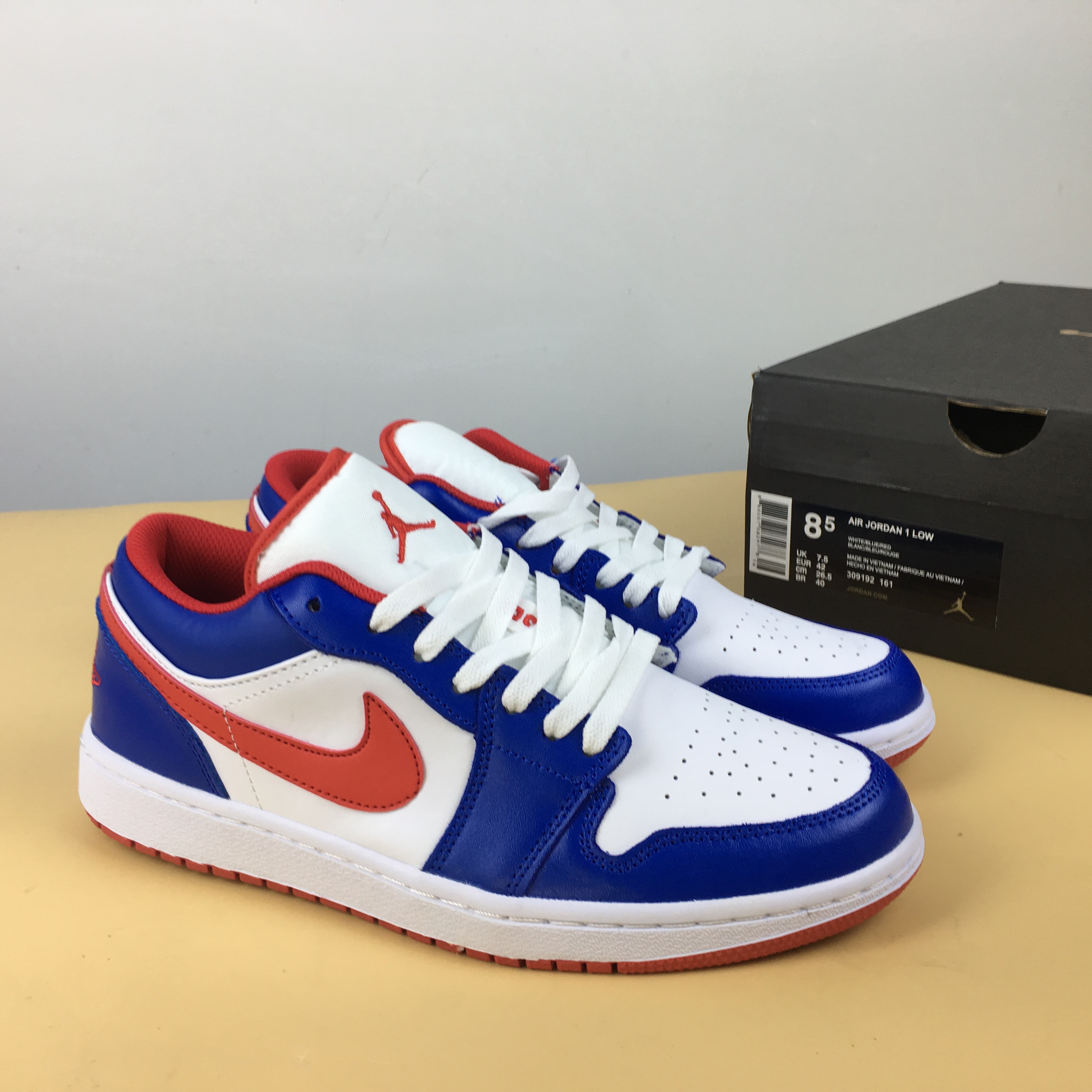 Air Jordan 1 Low Captain Amecia White Blue Red Shoes - Click Image to Close